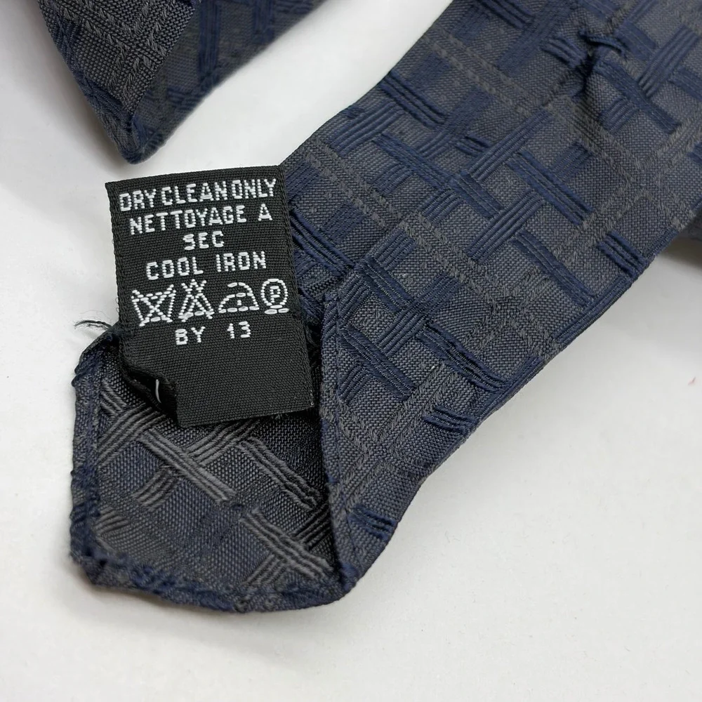 Vintage Chanel Paris Silk Tie Navy Blue Woven Basketweave Pattern Made in Italy